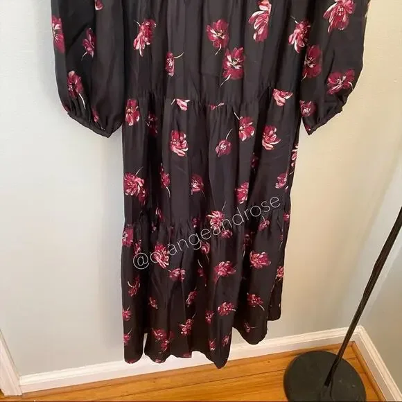 NICHOLAS Black Pink Floral Square Neck Long Balloon Sleeve Silk Maxi Dress 6 - Picture 10 of 14